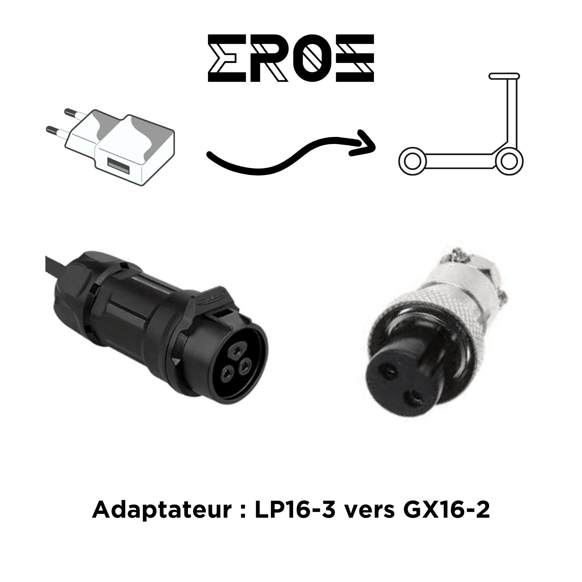 adaptateur chargeur lp16-3 vers gx16-2