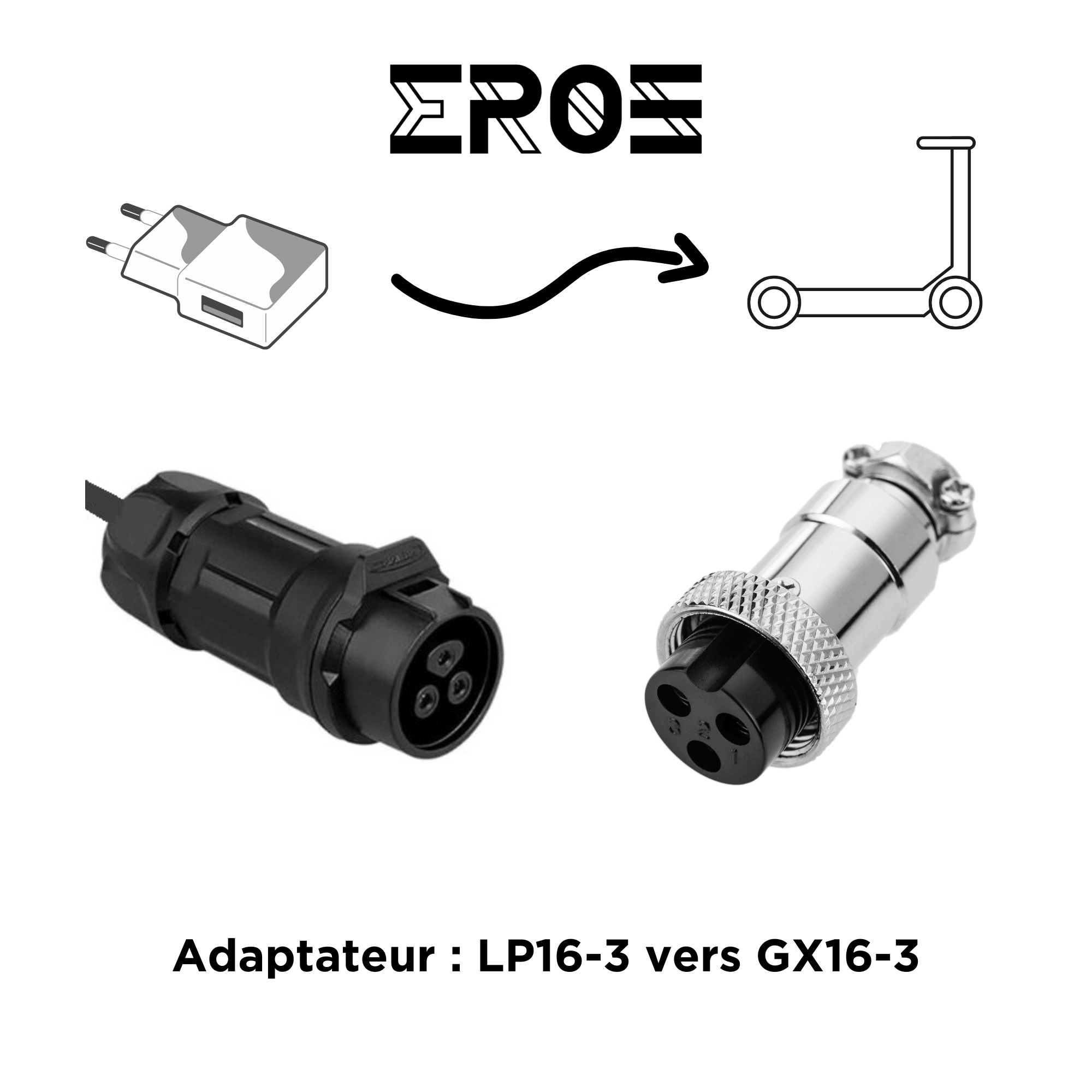 adaptateur chargeur lp16-3 vers gx16-3