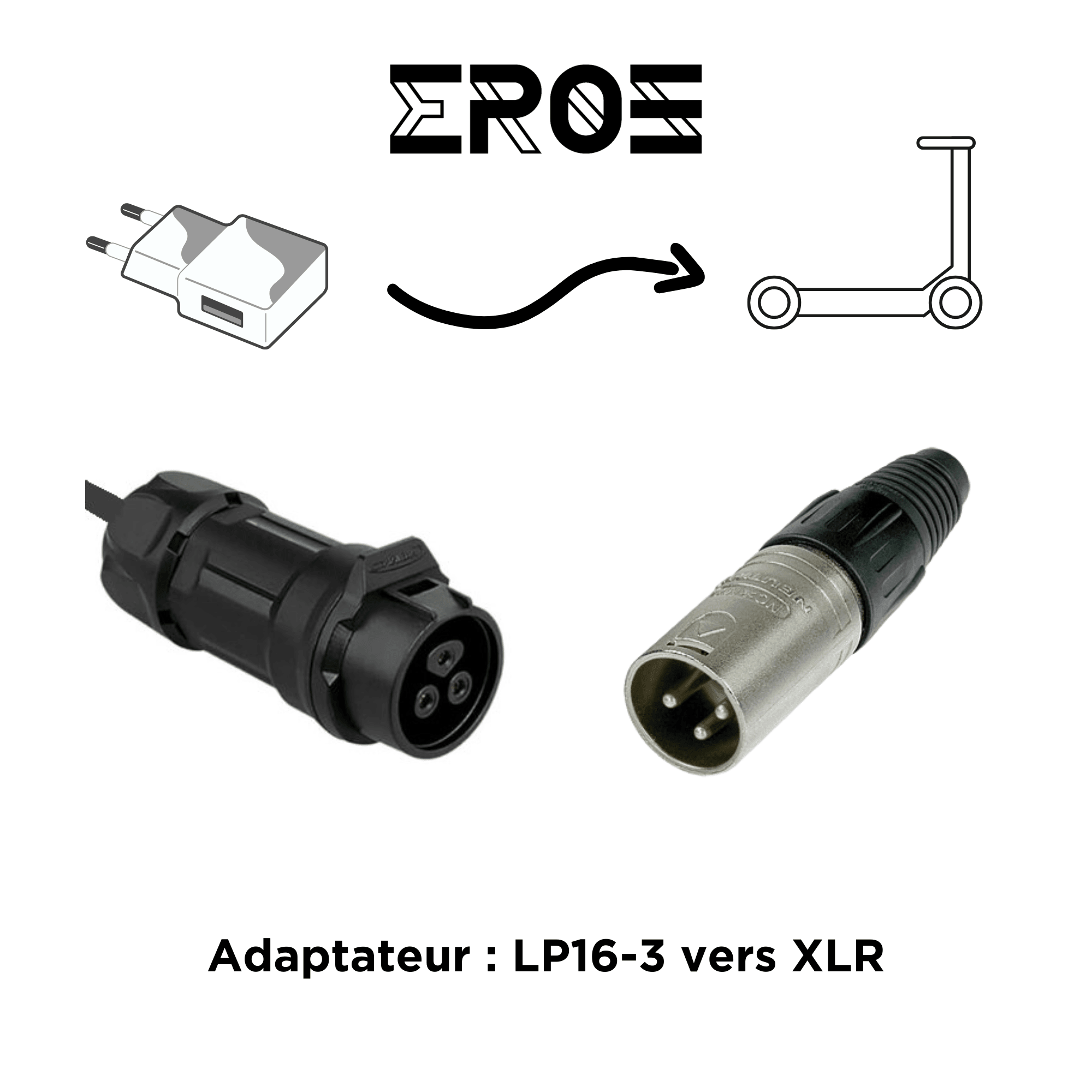 adaptateur chargeur lp16-3 vers xlr