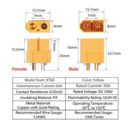 Connectique XT60 (paire) pour Batterie Trottinette Électrique - Weebot - Weebot