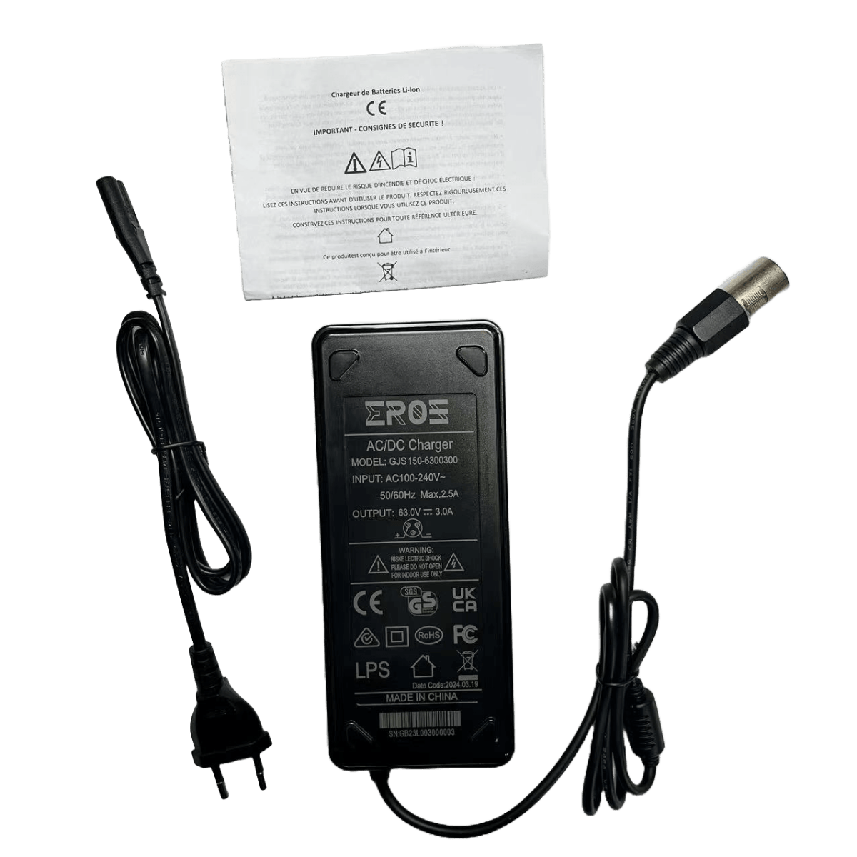 Chargeur Standard de Gyropode Électrique pour Batterie 56V (Connecteur XLR) - Weebot